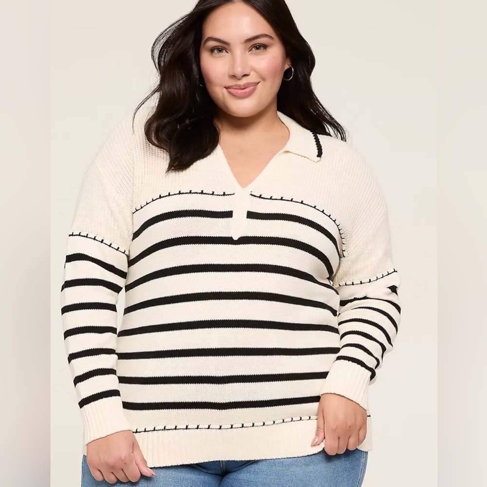 Lane Bryant Striped Collared Sweater Pullover